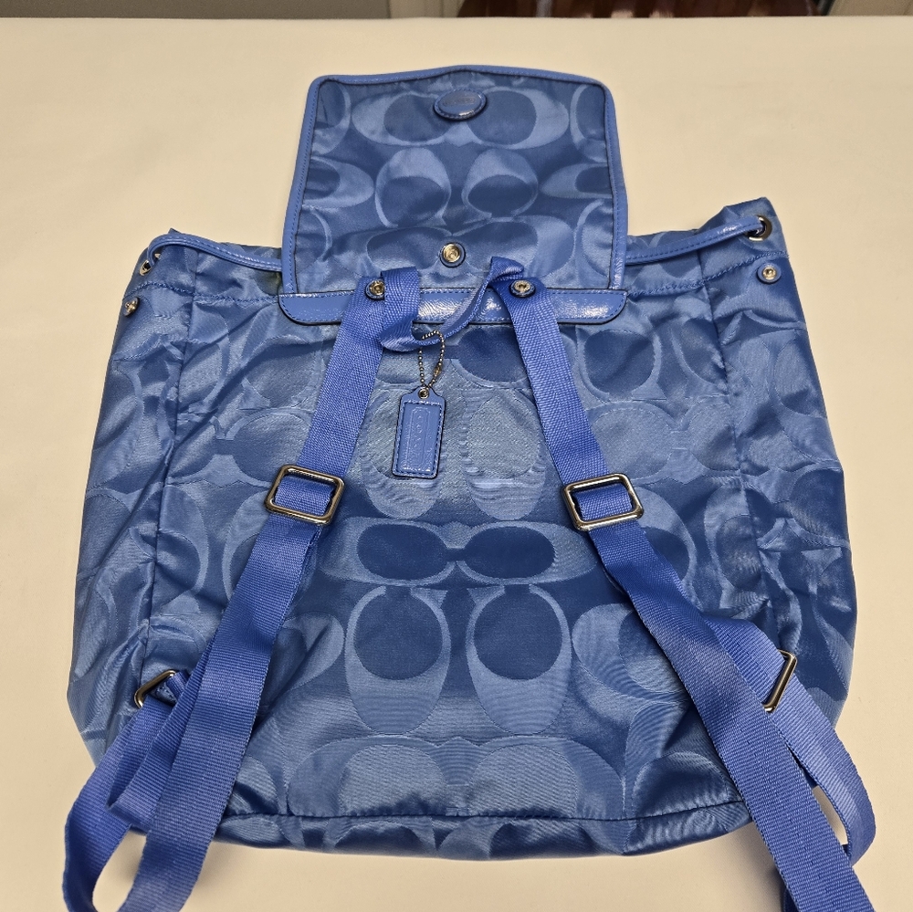 Coach Light Blue Signature Nylon Drawstring Backpack - Picture 13 of 16